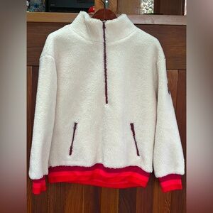 Krimson Klover Cream Fleece Sweater with Red Details